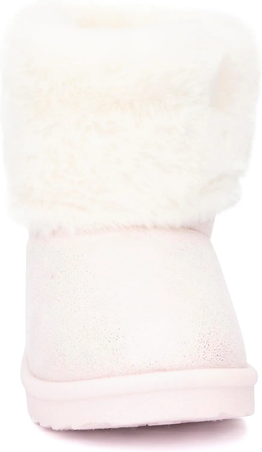 Olivia Miller Kid's Girl Fashion Shoes, Sparkling Stardust Shimmer Faux Suede w Fur Rubber Sole Slip On Round Toe Winter Snow Casual Classic Pull On Slipper Bootie Ankle Boots