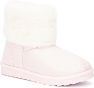 Olivia Miller Kid's Girl Fashion Shoes, Sparkling Stardust Shimmer Faux Suede w Fur Rubber Sole Slip On Round Toe Winter Snow Casual Classic Pull On Slipper Bootie Ankle Boots