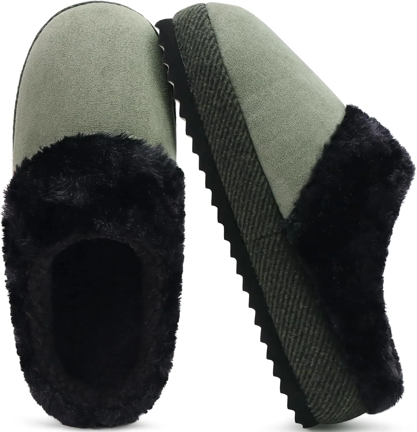 ONCAI Women's Slippers with Cushion Yoga Mat Faux Fur Fuzzy Suede Warm Winter Woman House Slippers Indoor/Outdoor Cozy Rubber Sole US Size 5-11