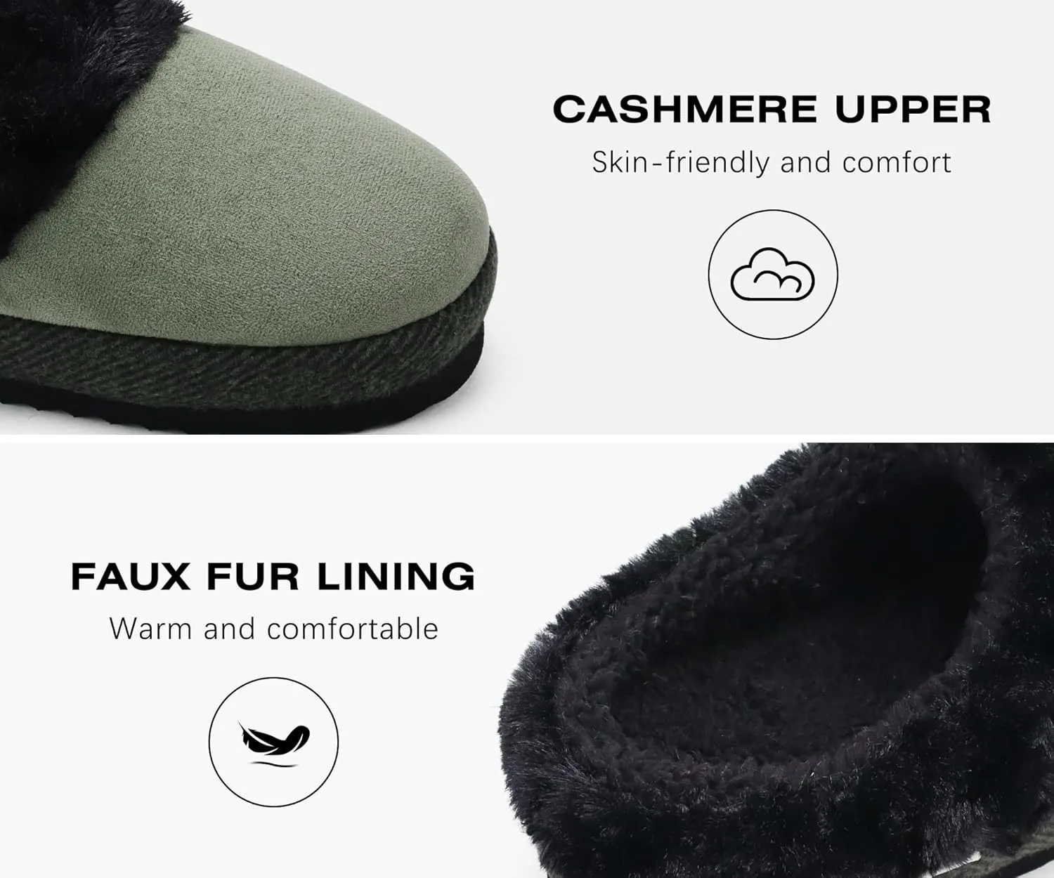 ONCAI Women's Slippers with Cushion Yoga Mat Faux Fur Fuzzy Suede Warm Winter Woman House Slippers Indoor/Outdoor Cozy Rubber Sole US Size 5-11