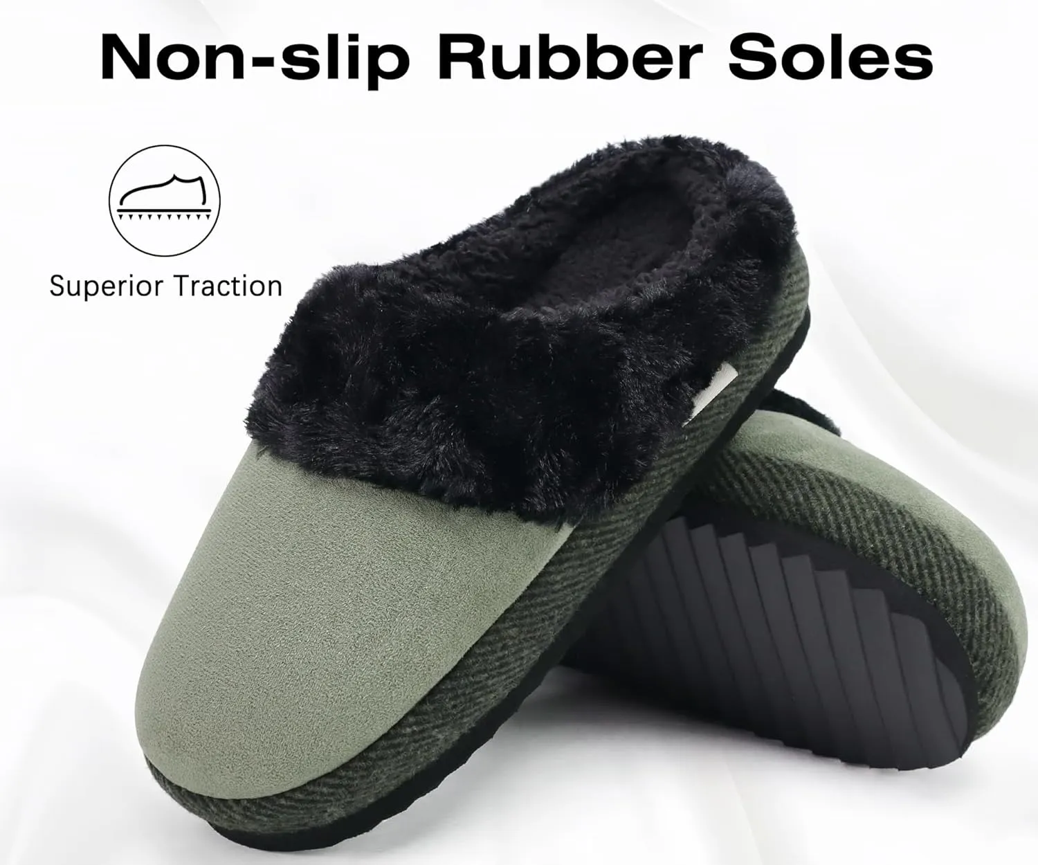 ONCAI Women's Slippers with Cushion Yoga Mat Faux Fur Fuzzy Suede Warm Winter Woman House Slippers Indoor/Outdoor Cozy Rubber Sole US Size 5-11