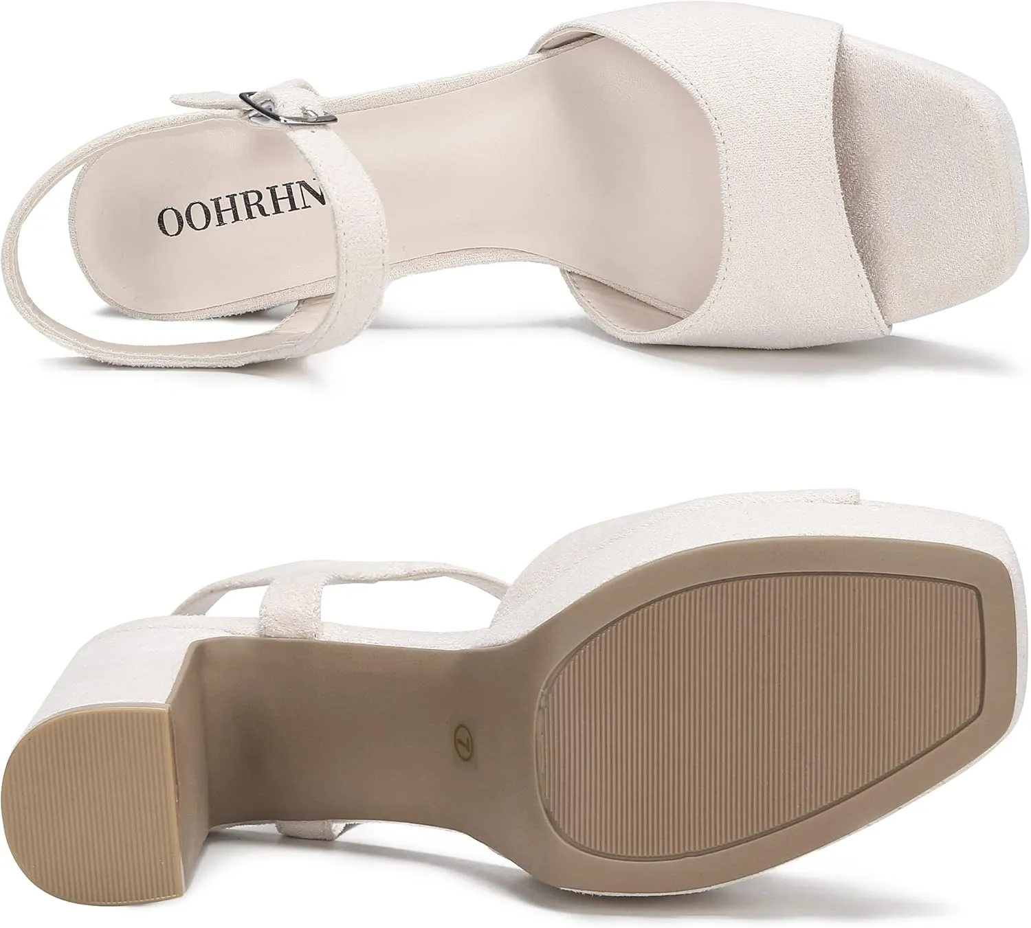 OOHRHN Women's Suede Platforms Heels Wedges Sandals Square Open Toe Heeled Ankle Strap Sandal Wedding Sexy Dress Block Chunky High Heels Pumps