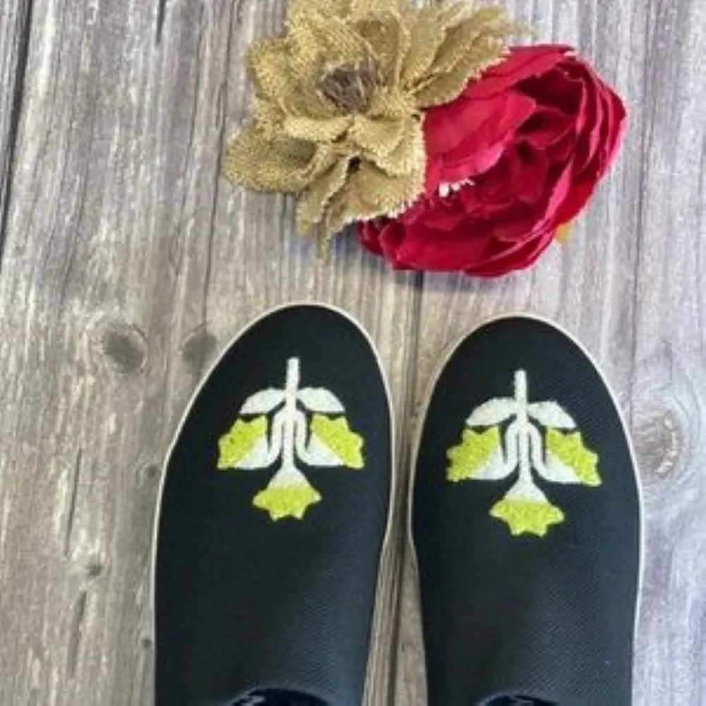 Opening Ceremony Black Embroidered Platform Slip On Sneakers 8M