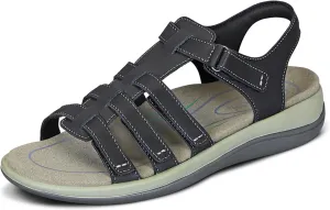 Orthofeet Women's Orthopedic Black Leather Amalfi Adjustable Sandals, Size 8.5