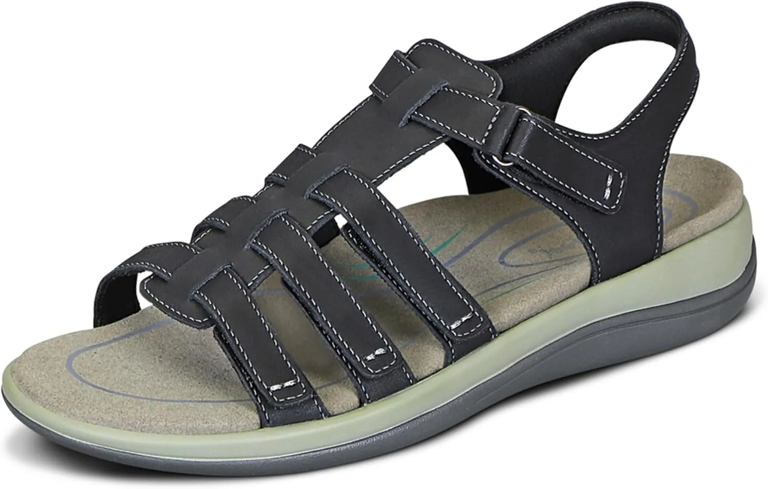 Orthofeet Women's Orthopedic Black Leather Amalfi Adjustable Sandals, Size 8.5