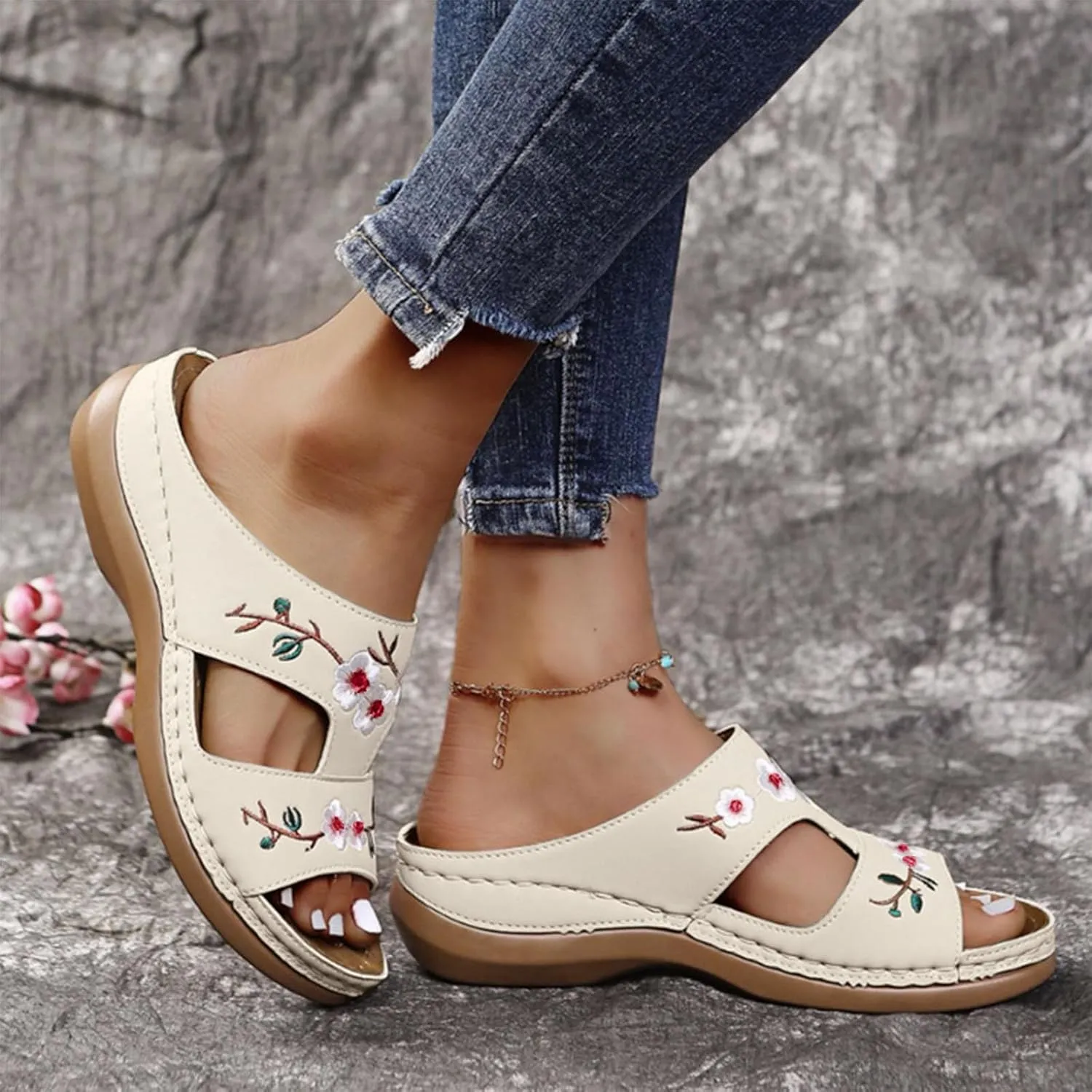 Orthopedic Wedge Sandals Sandals for Women Orthotic Slides Summer Dressy Wedge Sandal Summer Dressy 2025 Flat Open Toe Platform Sandals Casual Boho Slip On Sandals Beach Sandals Dress Shoes