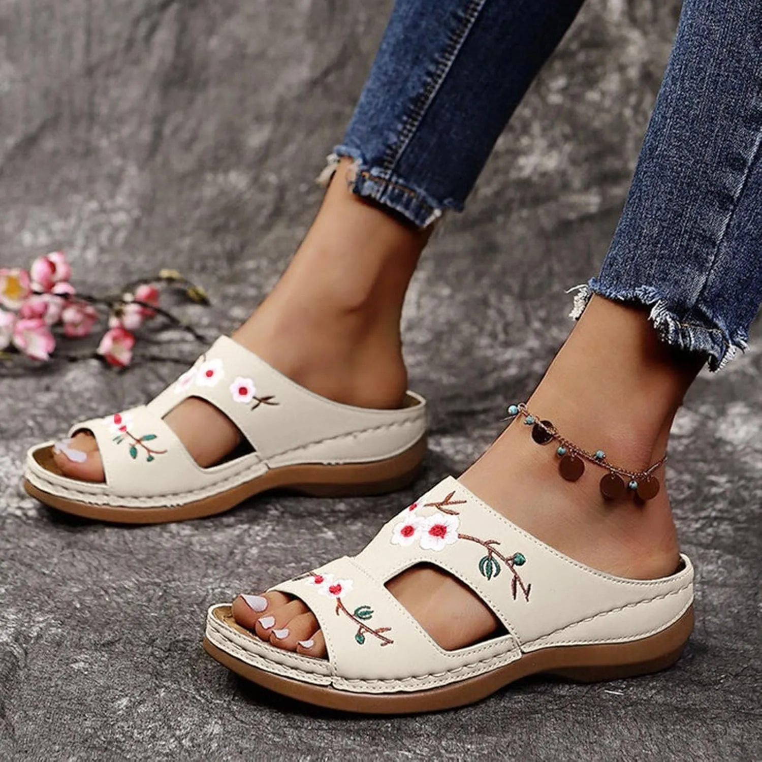 Orthopedic Wedge Sandals Sandals for Women Orthotic Slides Summer Dressy Wedge Sandal Summer Dressy 2025 Flat Open Toe Platform Sandals Casual Boho Slip On Sandals Beach Sandals Dress Shoes