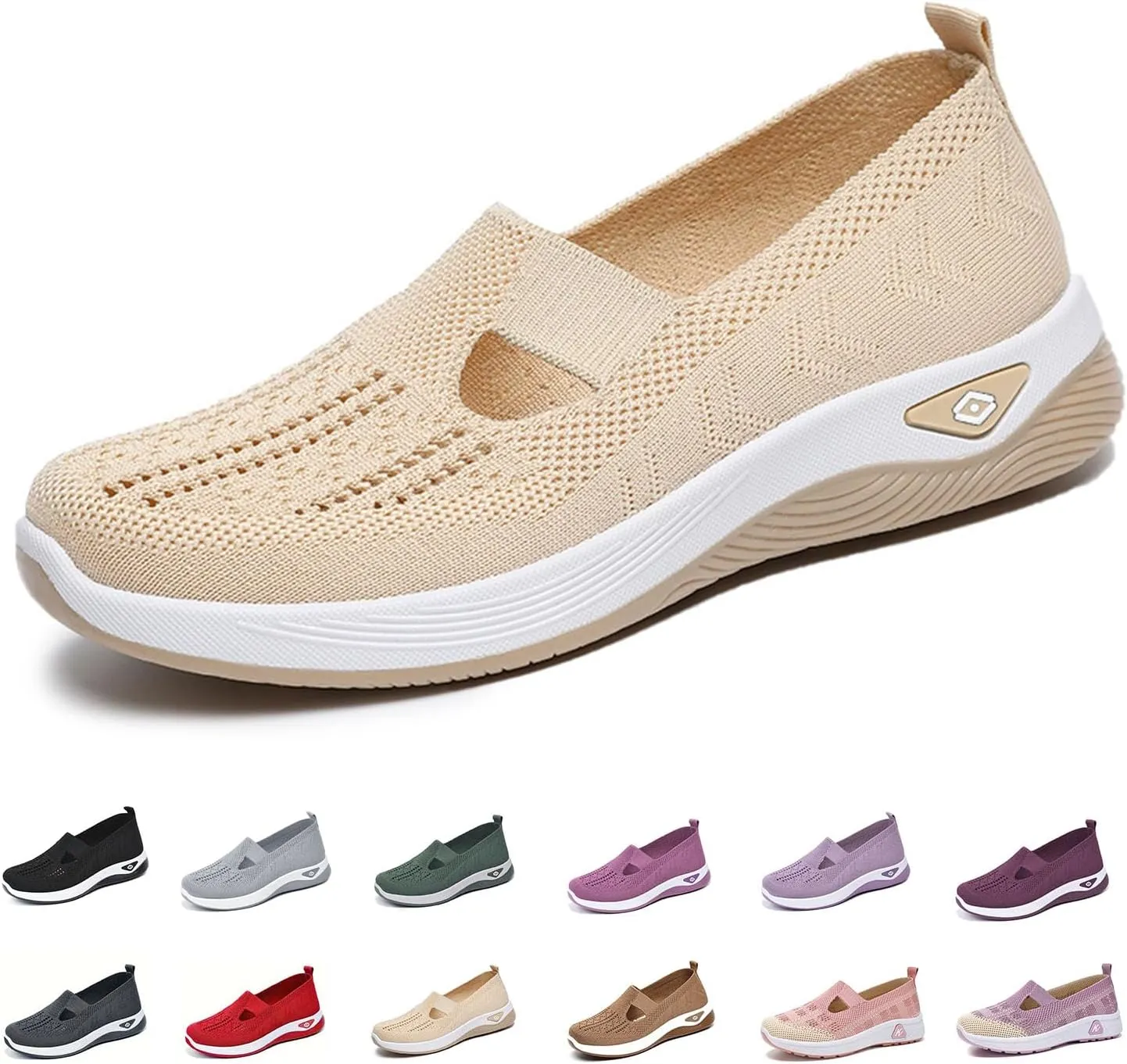Orthowalkway Womens Shoes, Mesh Design, Breathable and Comfortable, Orthopedic Slip-On Lightweight Flat Soft Shoes