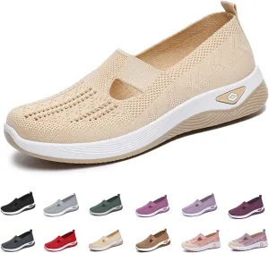 Orthowalkway Womens Shoes, Mesh Design, Breathable and Comfortable, Orthopedic Slip-On Lightweight Flat Soft Shoes