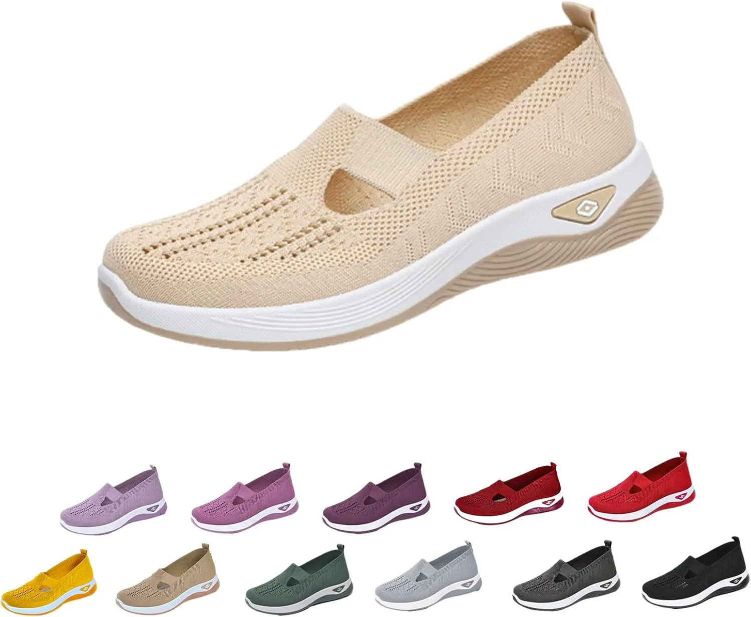 Orthowalkway Womens Shoes, Women's Comfortable Breathable Knitted Sneakers, Orthopedic Slip-On Lightweight Flat Soft Shoes