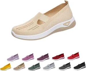 Orthowalkway Womens Shoes, Women's Comfortable Breathable Knitted Sneakers, Orthopedic Slip-On Lightweight Flat Soft Shoes