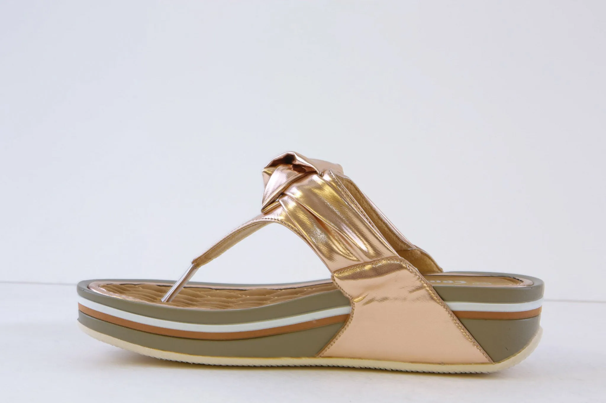 P-COMFORT - WW1660 KNOT TRIM WEDGE TOE-POST MULE - ROSE GOLD