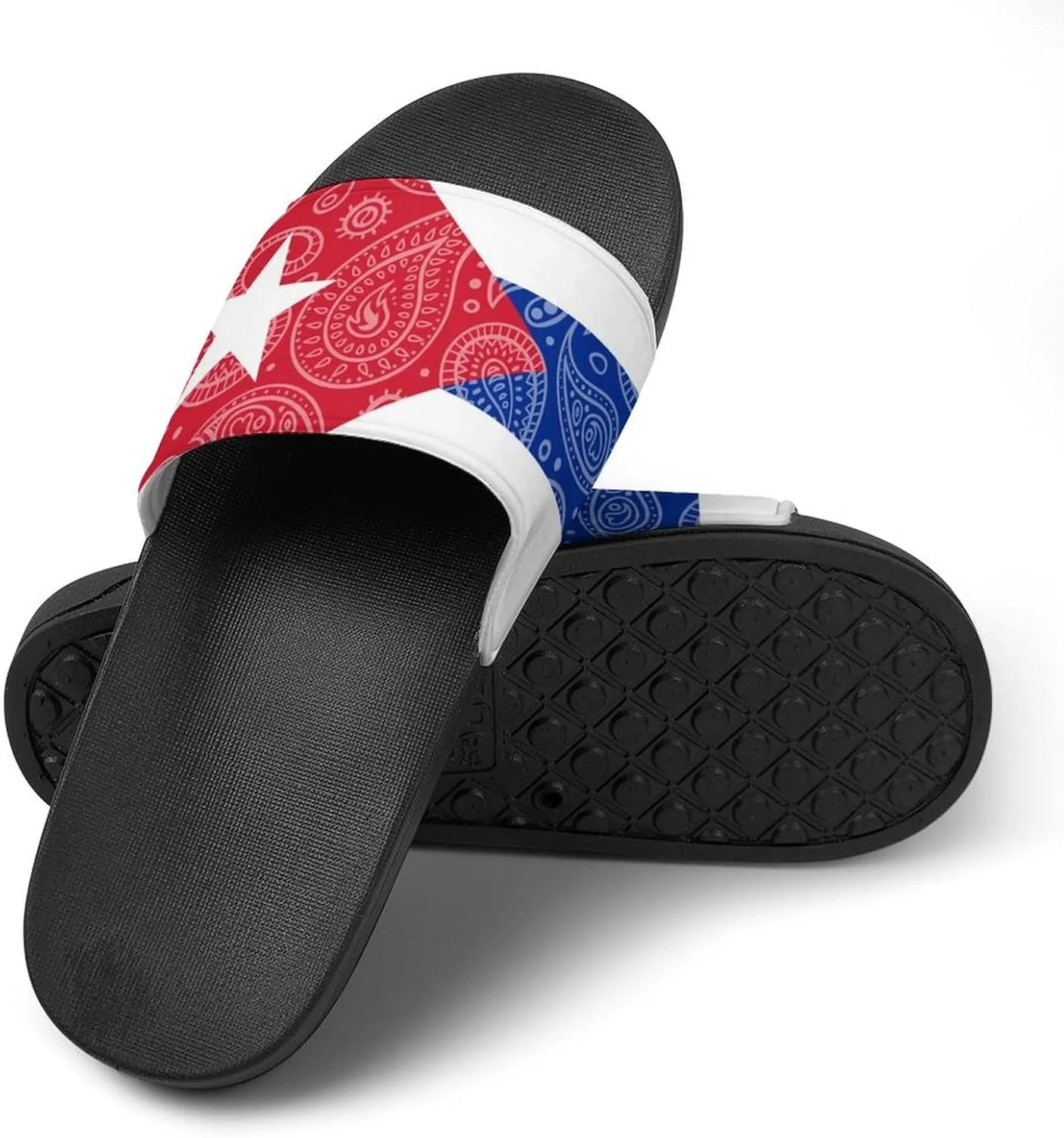 Paisley And Cuban Flag House Slippers for Women Men Shower Slides Bathroom Sandals