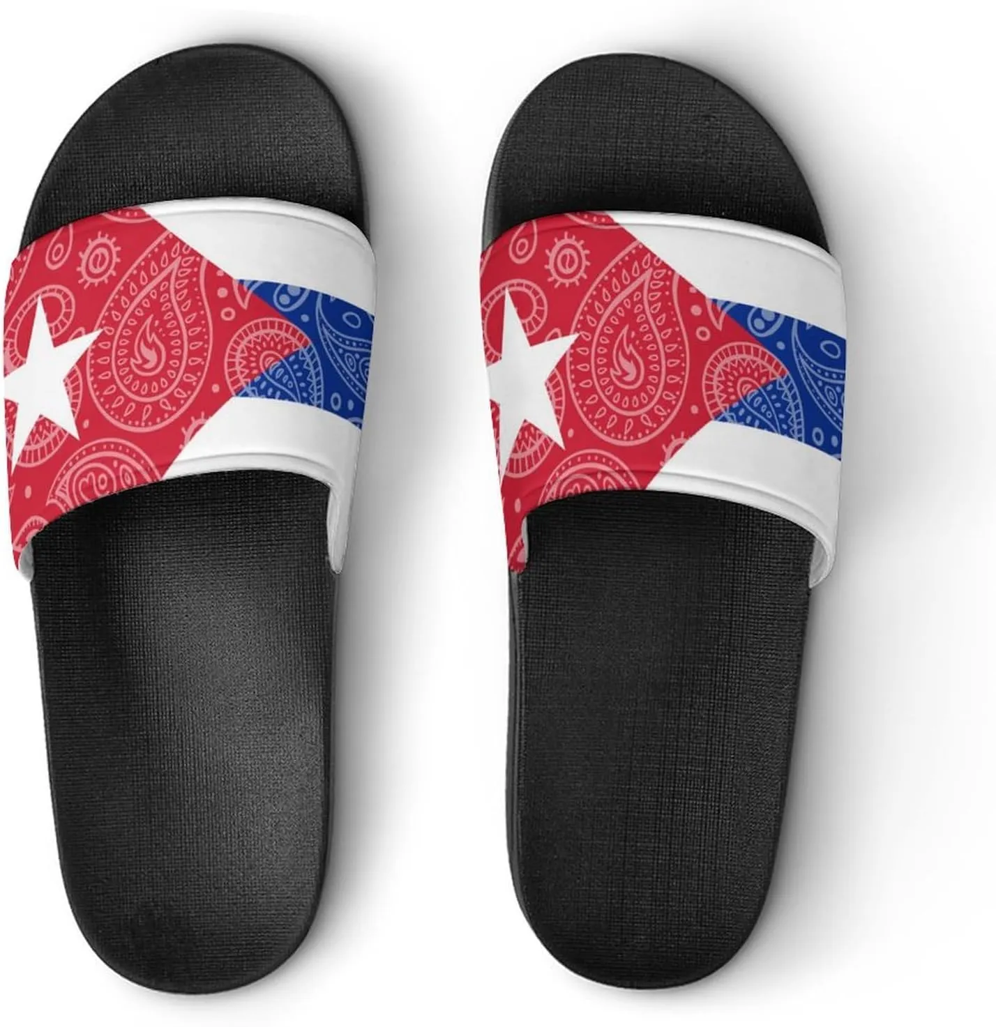 Paisley And Cuban Flag House Slippers for Women Men Shower Slides Bathroom Sandals