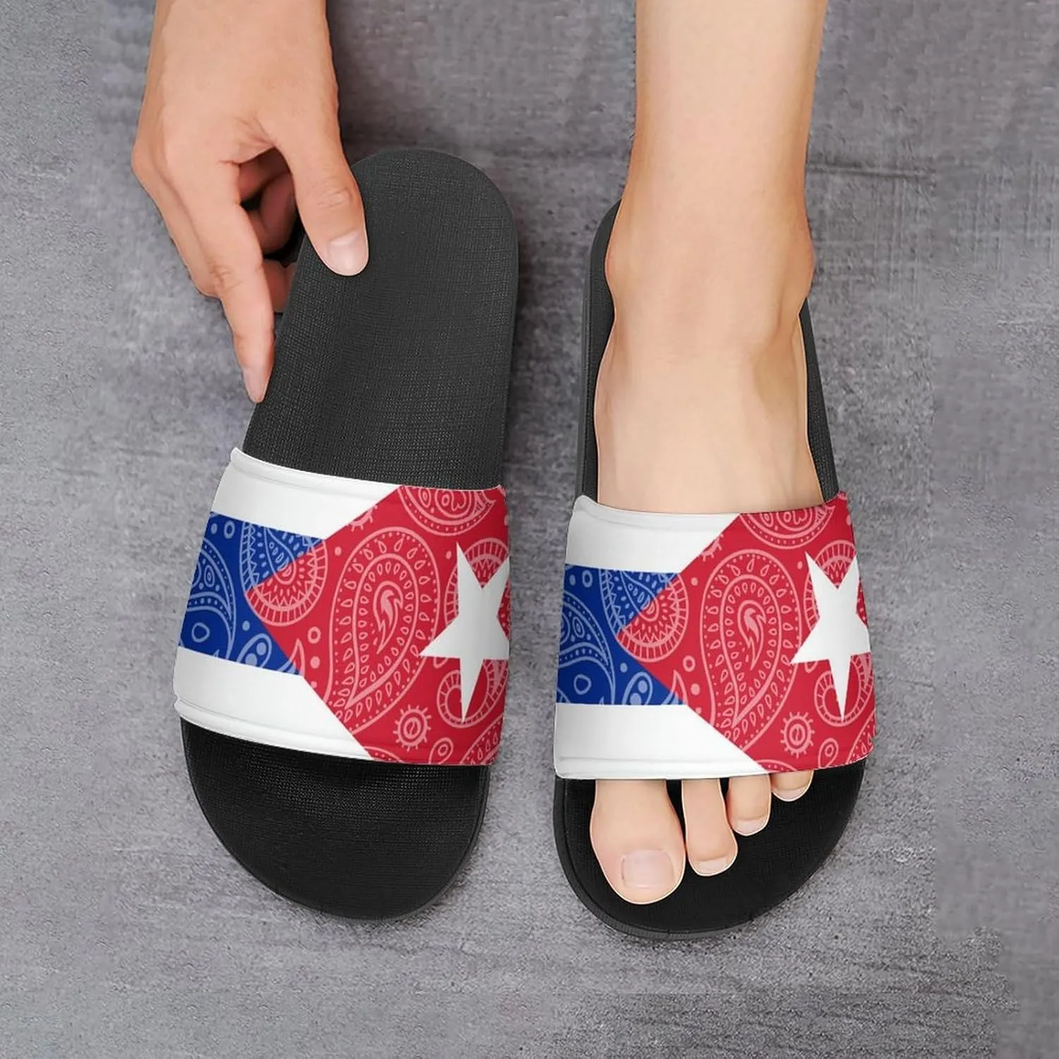 Paisley And Cuban Flag House Slippers for Women Men Shower Slides Bathroom Sandals