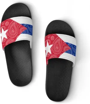 Paisley And Cuban Flag House Slippers for Women Men Shower Slides Bathroom Sandals