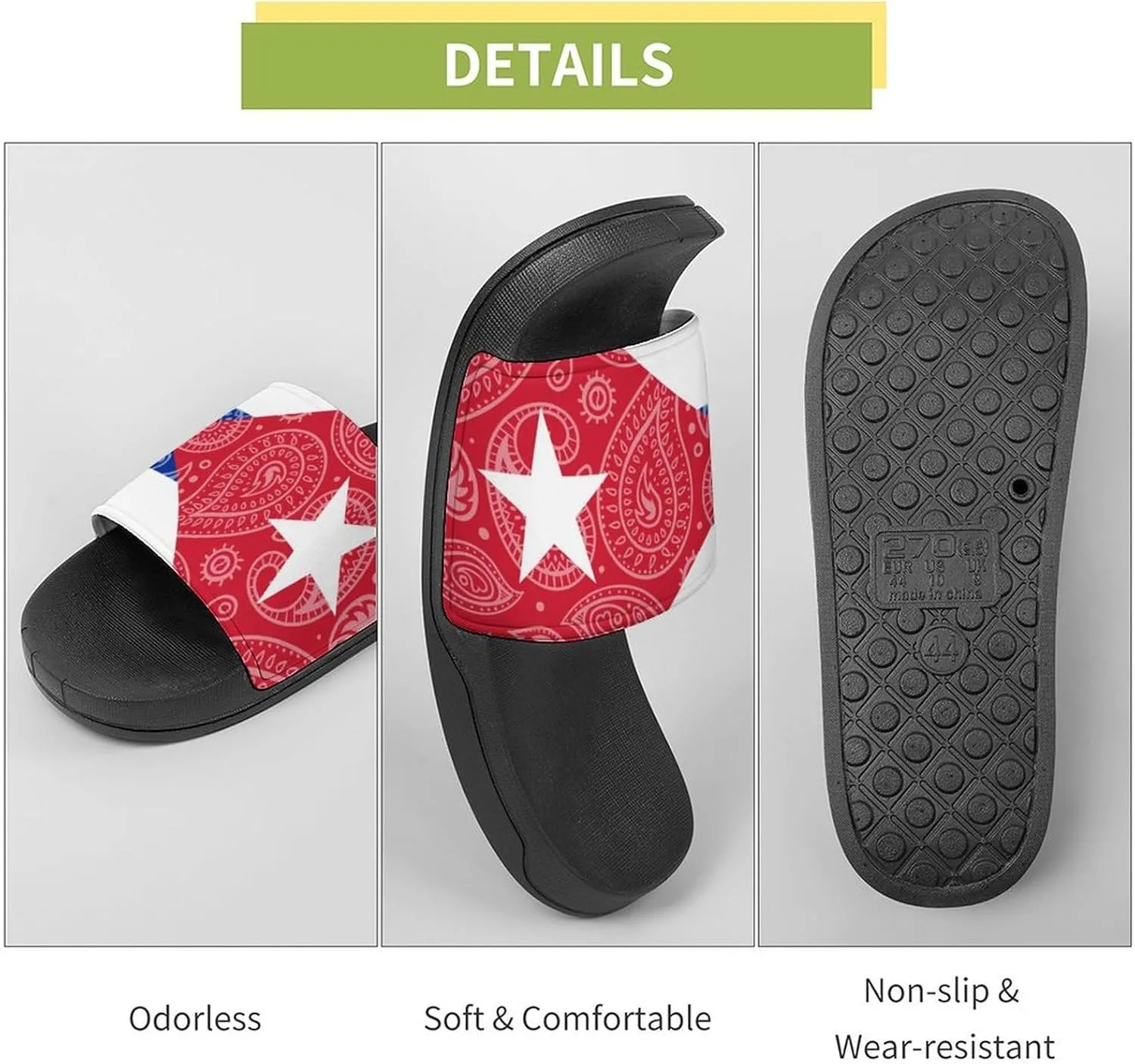 Paisley And Cuban Flag House Slippers for Women Men Shower Slides Bathroom Sandals