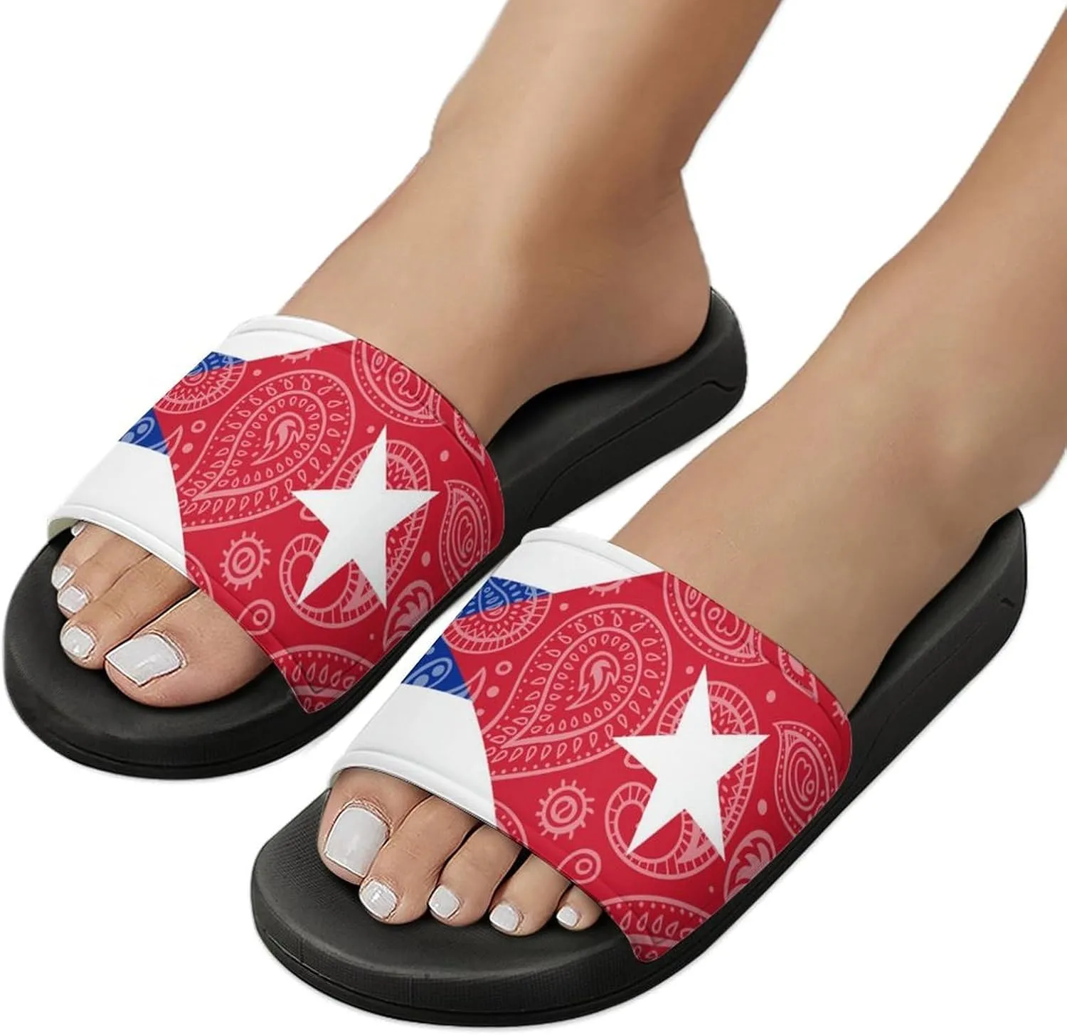 Paisley And Cuban Flag House Slippers for Women Men Shower Slides Bathroom Sandals