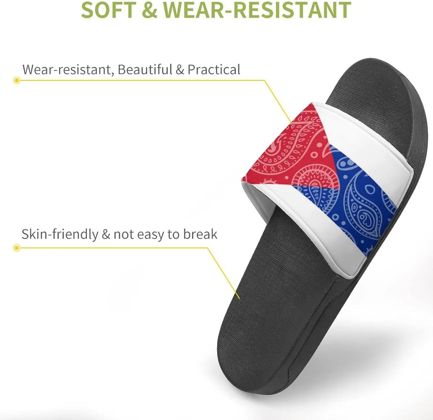 Paisley And Cuban Flag House Slippers for Women Men Shower Slides Bathroom Sandals