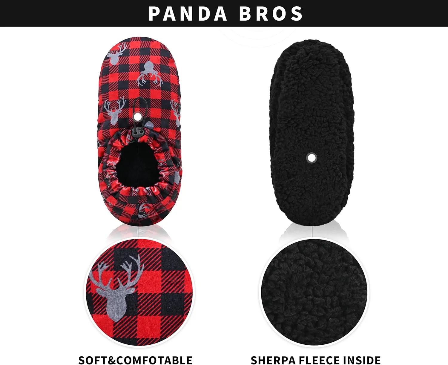 Panda Bros Mens Slipper Socks With Non Skid Bottoms, Warm Slipper Socks With Grippers For Men, Fuzzy House Slippers