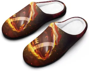 Patriotices Flame Football Women's Cotton Slippers Comfy House Shoes Bedroom Slipper for Indoor Outdoor