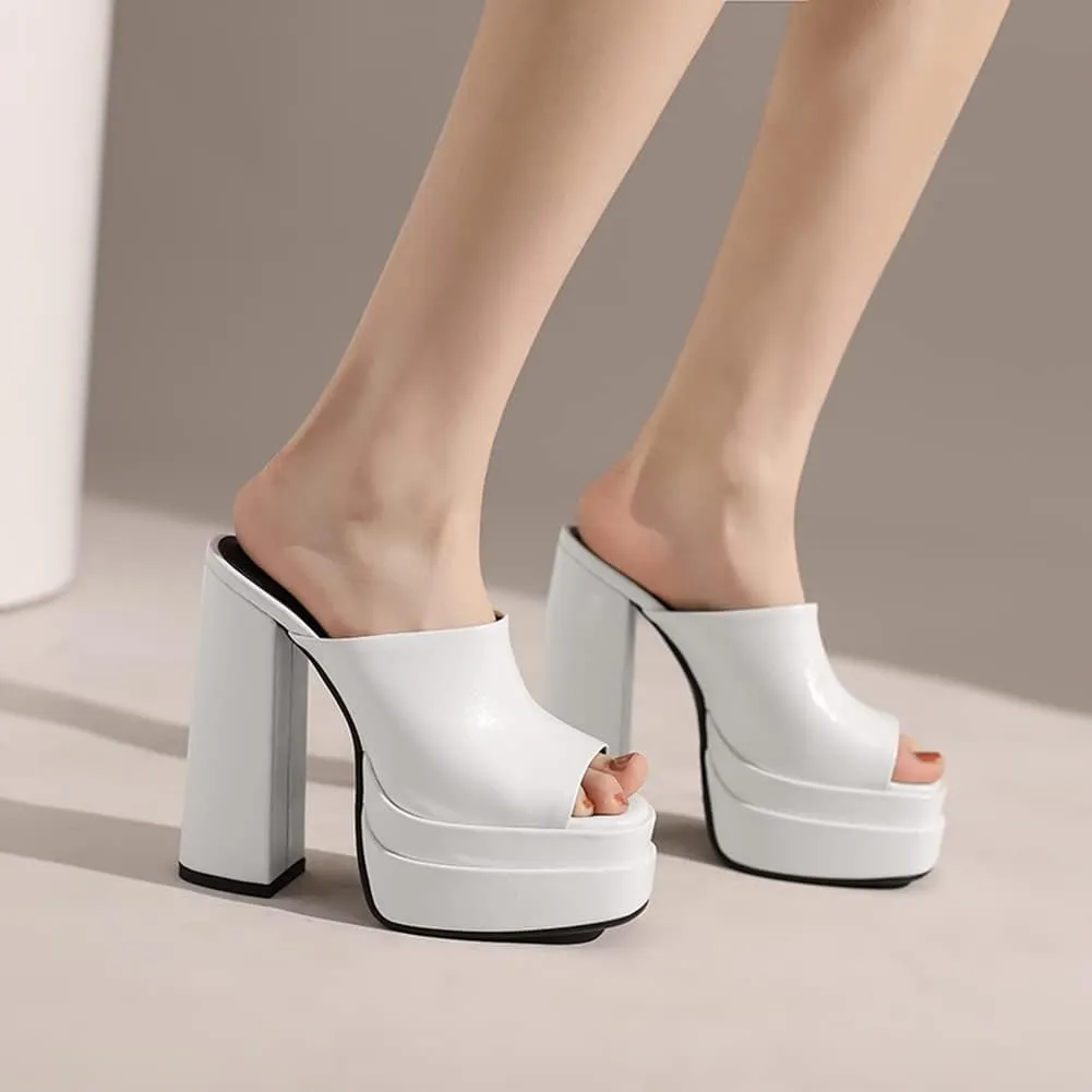 Platform Heels Slippers Slip On Show Slingback Chunky Heels