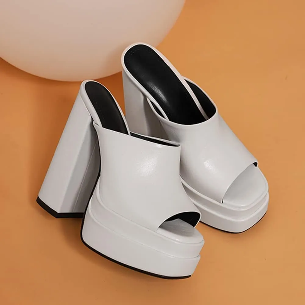 Platform Heels Slippers Slip On Show Slingback Chunky Heels