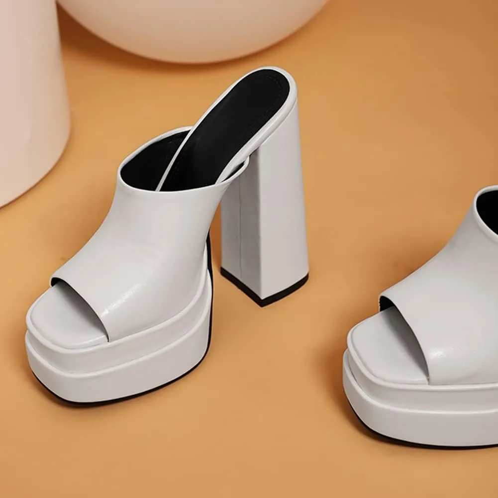 Platform Heels Slippers Slip On Show Slingback Chunky Heels