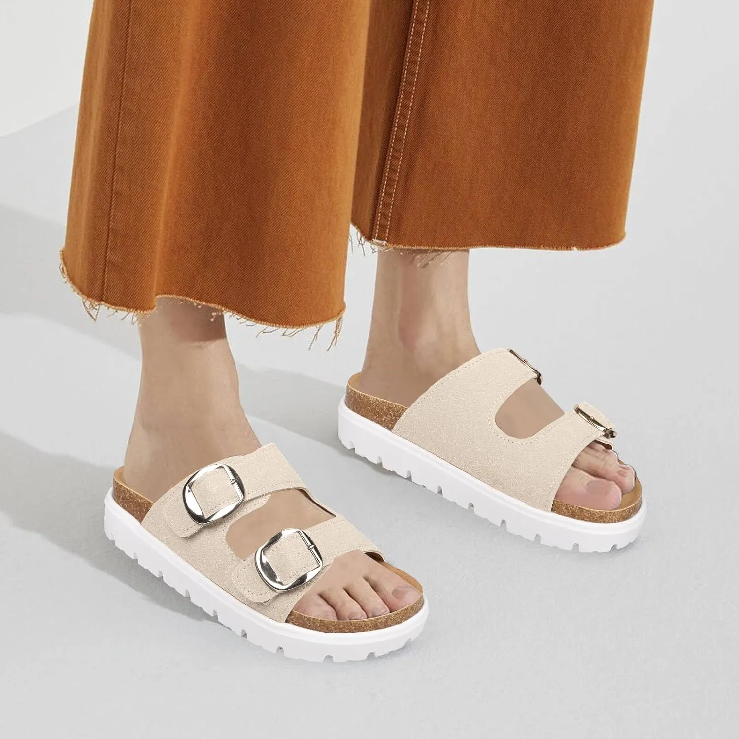 Platform Sandals for Women Wedge Chunky Sandal Womens Leather Sandals with Adjustable Buckle Straps and Memory Foam Insole