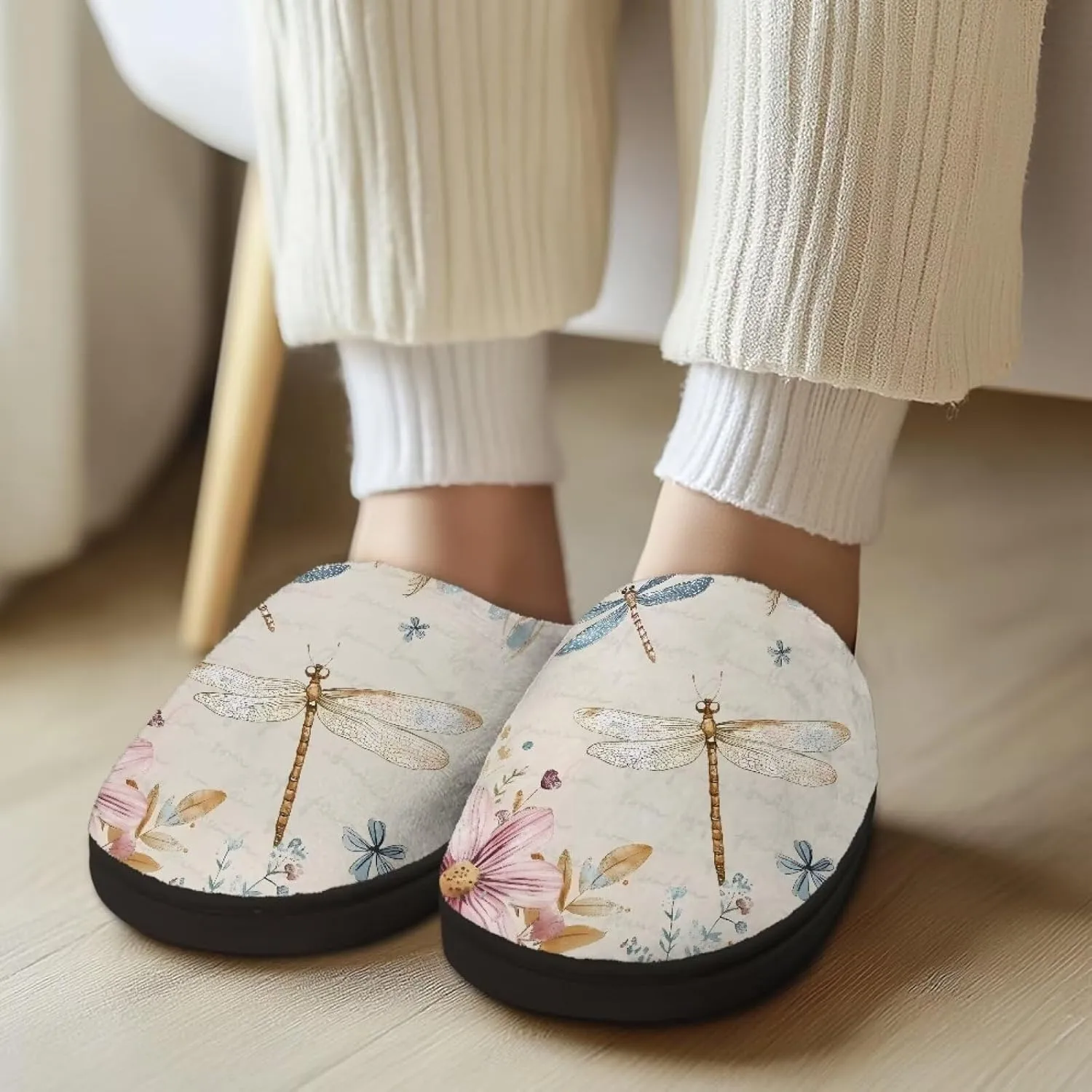 Plush House Slippers for Women and Men, Slip On Warm Scuff Slippers for Indoor, Anti-Slip Closed Toe Slippers