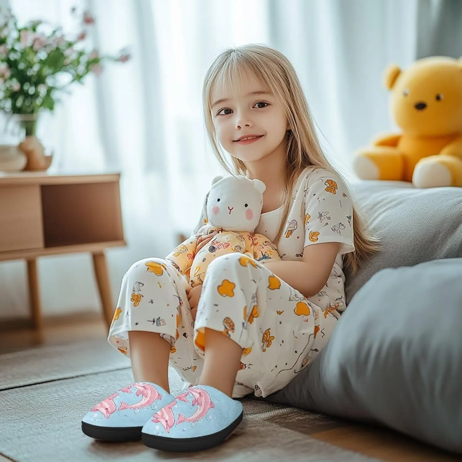 Plush Slippers for Kids Anti-slip House Slippers Warm Bedroom Slippers Cozy House Shoes
