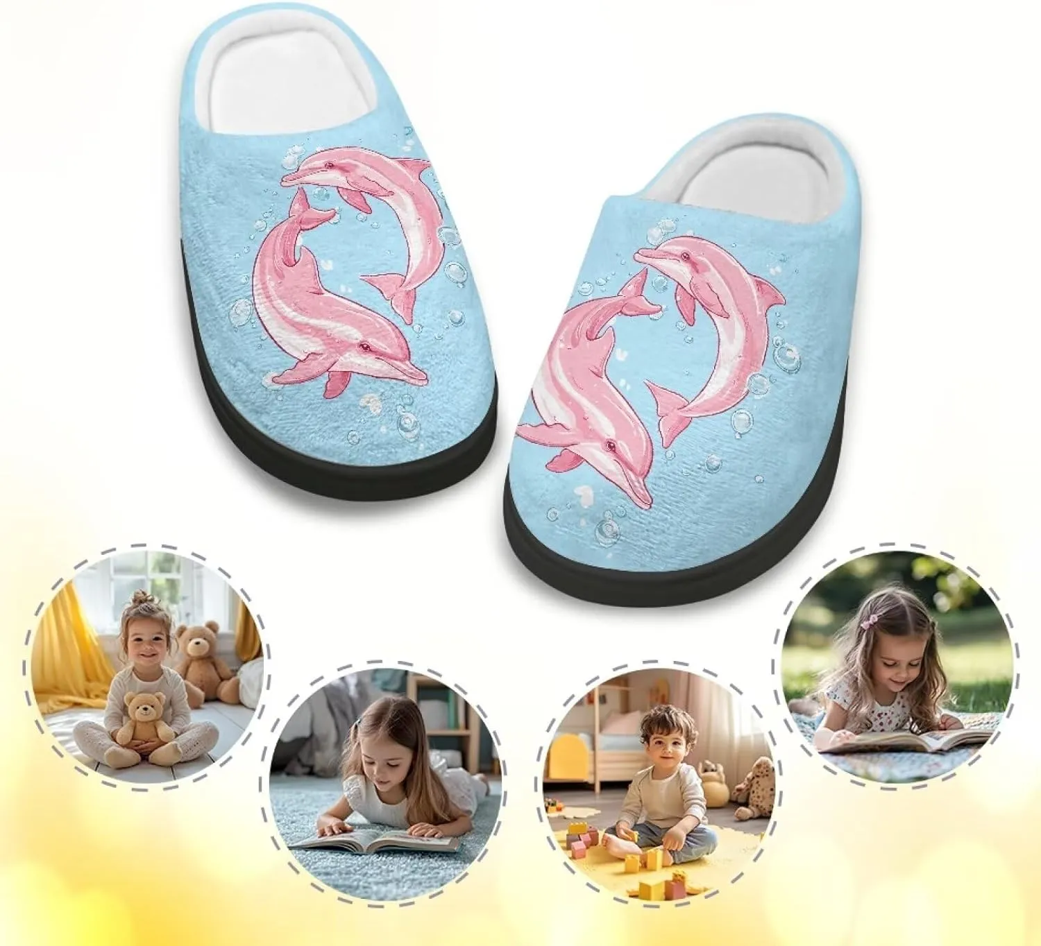 Plush Slippers for Kids Anti-slip House Slippers Warm Bedroom Slippers Cozy House Shoes
