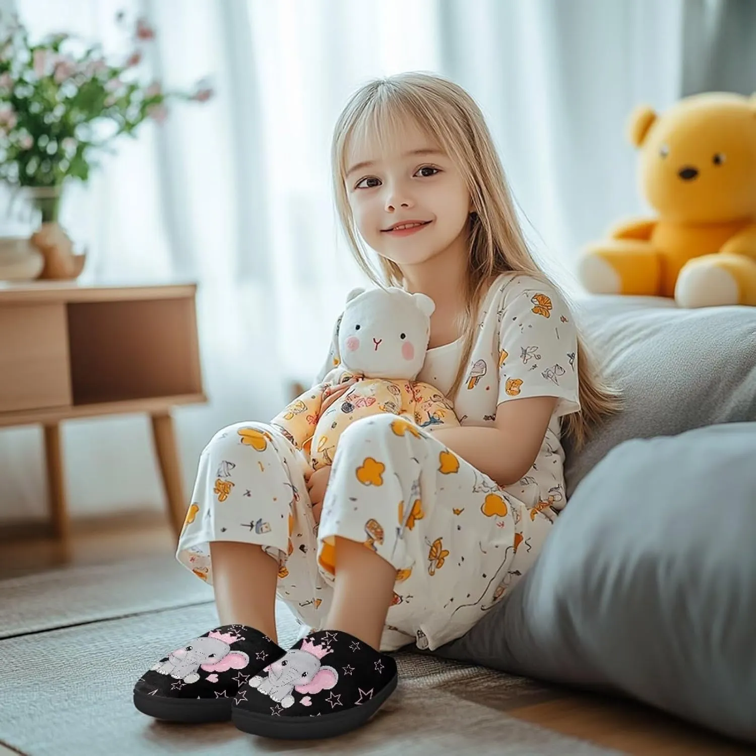 Plush Slippers for Kids Anti-slip Plush Slippers Warm House Slippers Cozy Bedroom Slippers House Shoes