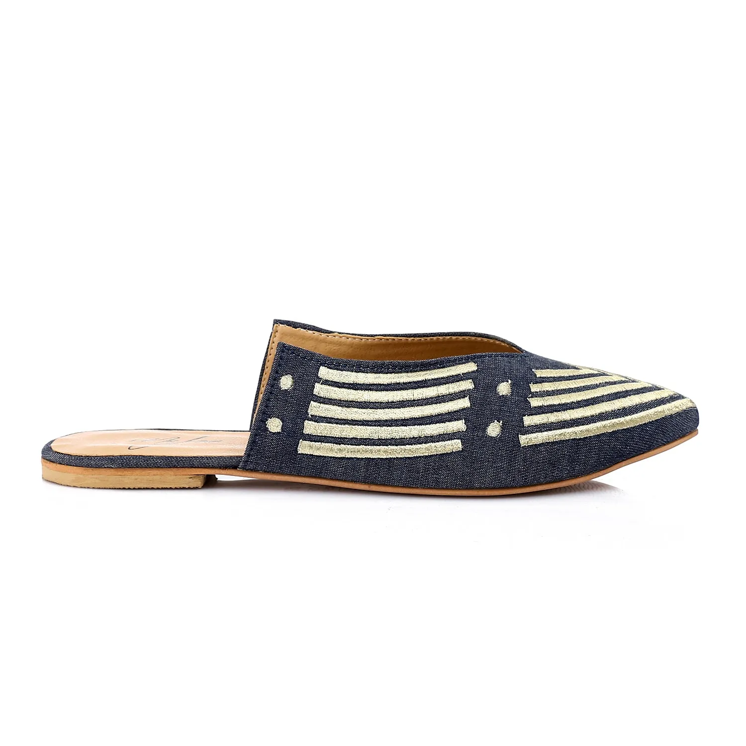 Pointed Toecap Flat Canva Mules