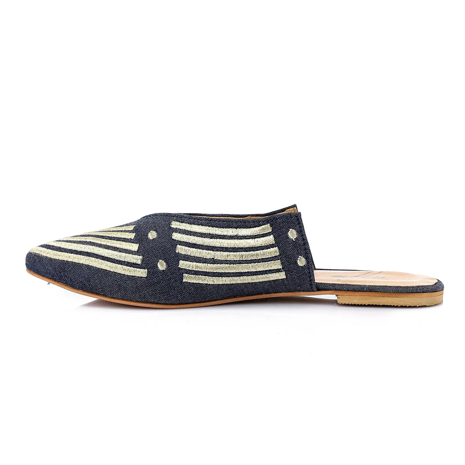 Pointed Toecap Flat Canva Mules