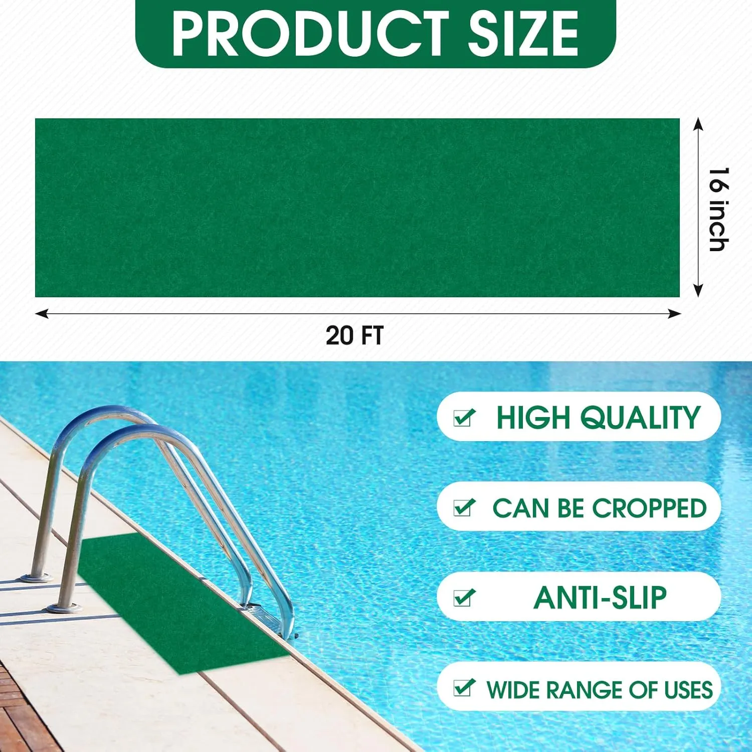 Pools Floor Protector Pathways Above Ground Mat Pool Mat - Absorb Water Pools Ground Walkways- Pool Spa Floor Mat Pad for Above Ground Pools, Spas, Hot Tubs(Green,20ftx16inch)