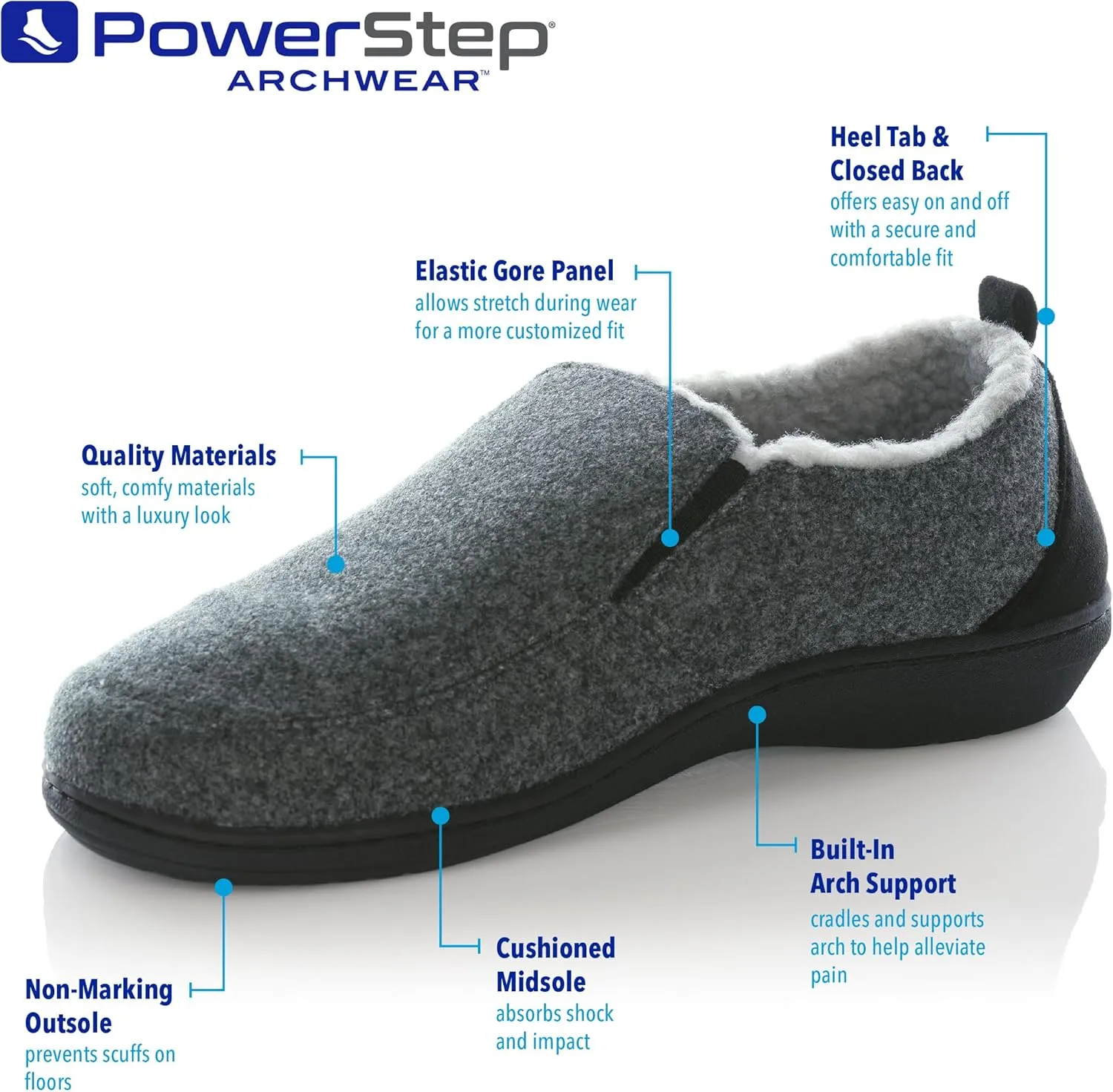 Powerstep mens Archwear Slippers, House Shoes, Orthotic With Arch Support, Plantar Fasciitis Pain Relief Slipper, Dark Gray, 10 US
