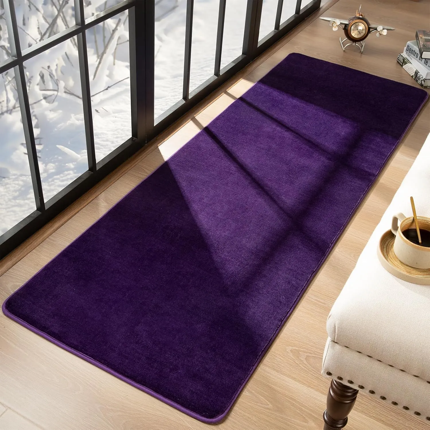 Przemy Washable Runner Rug for Bedroom Living Room, 2x6 Feet Dark Purple Memory Foam Rug, Super Soft Modern Indoor Runner Carpet for Hallway Bedside Kids Room Girls Boys Dorm Nursery Decor Mat