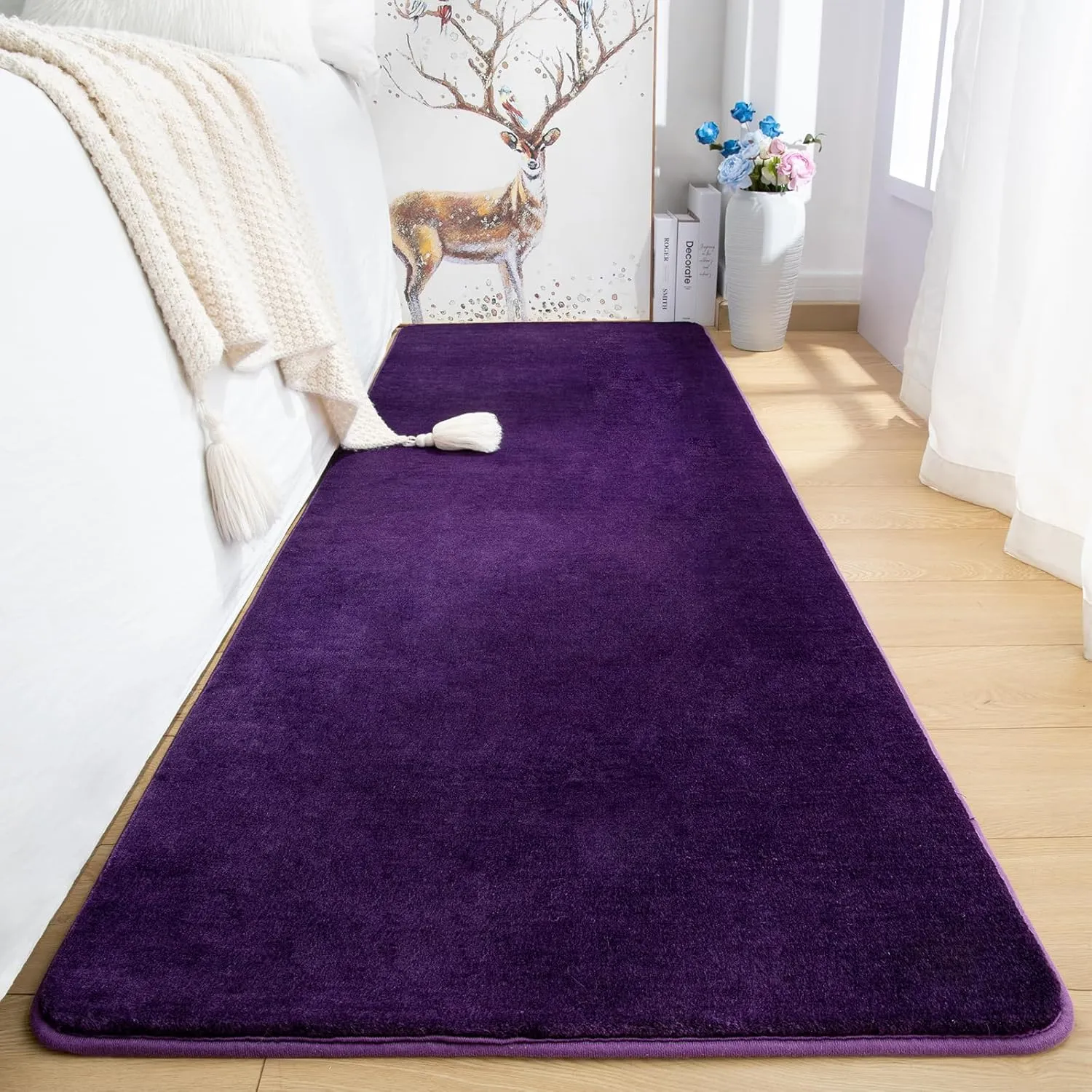 Przemy Washable Runner Rug for Bedroom Living Room, 2x6 Feet Dark Purple Memory Foam Rug, Super Soft Modern Indoor Runner Carpet for Hallway Bedside Kids Room Girls Boys Dorm Nursery Decor Mat