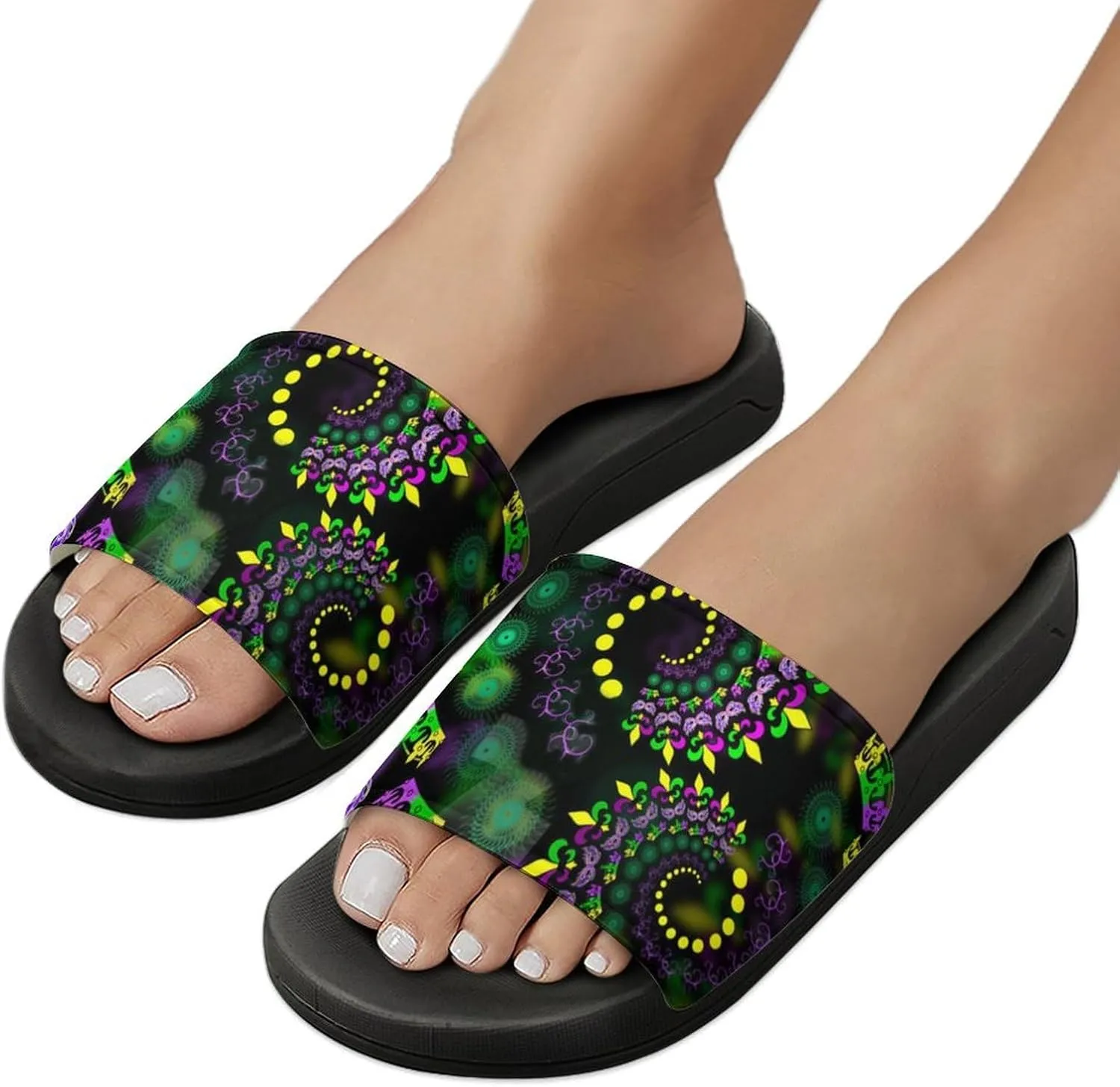 Psychedelic Vortex Mardi And The Gras House Slippers for Women Men Shower Slides Bathroom Sandals