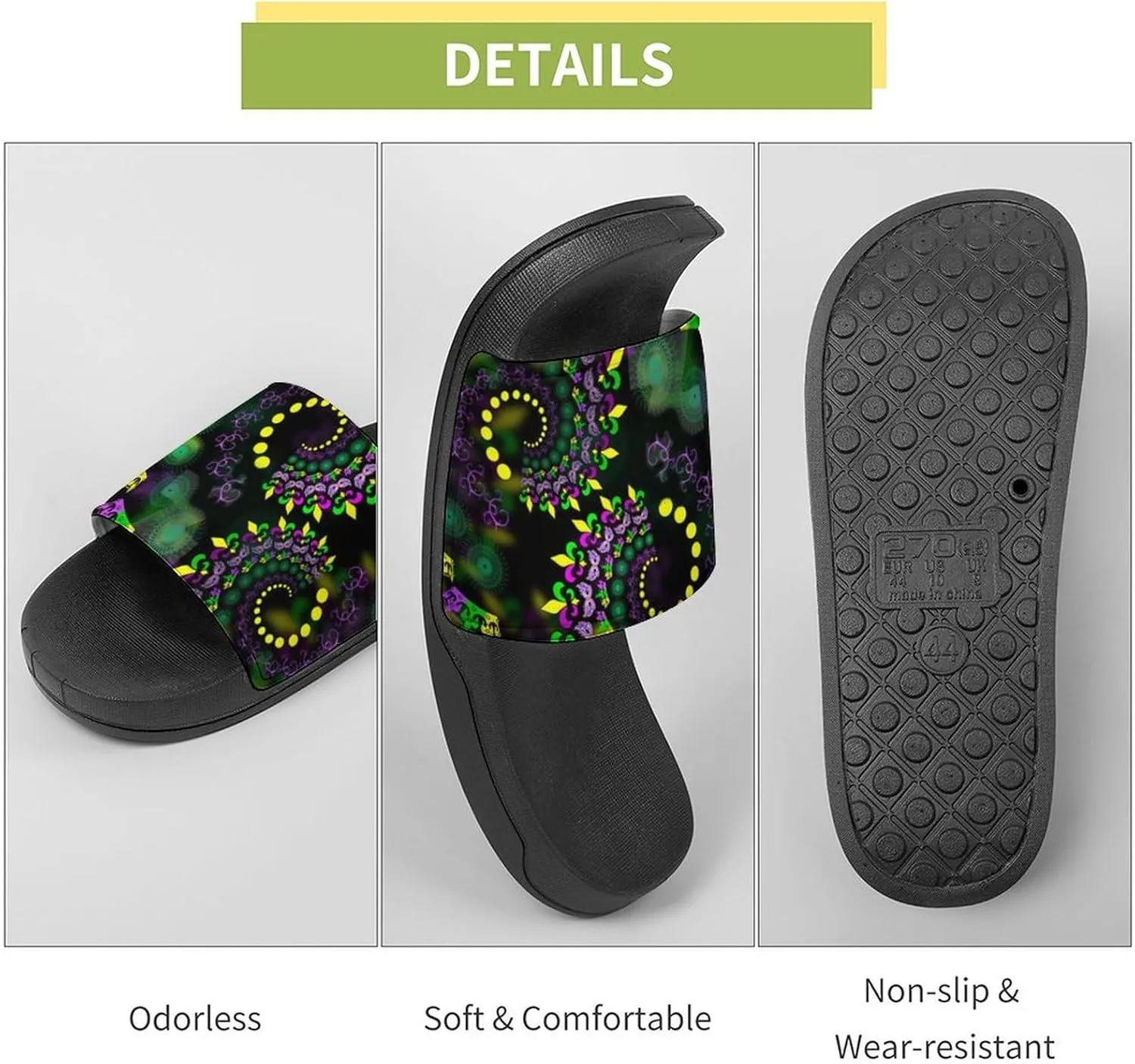 Psychedelic Vortex Mardi And The Gras House Slippers for Women Men Shower Slides Bathroom Sandals