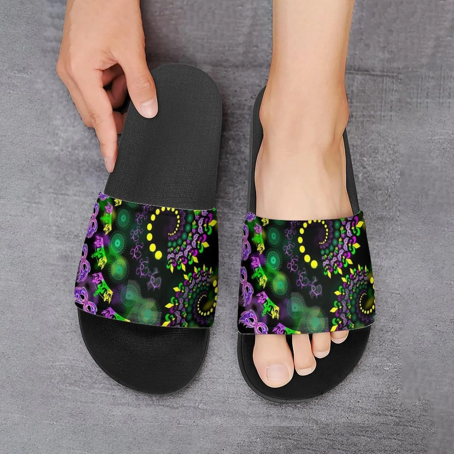 Psychedelic Vortex Mardi And The Gras House Slippers for Women Men Shower Slides Bathroom Sandals