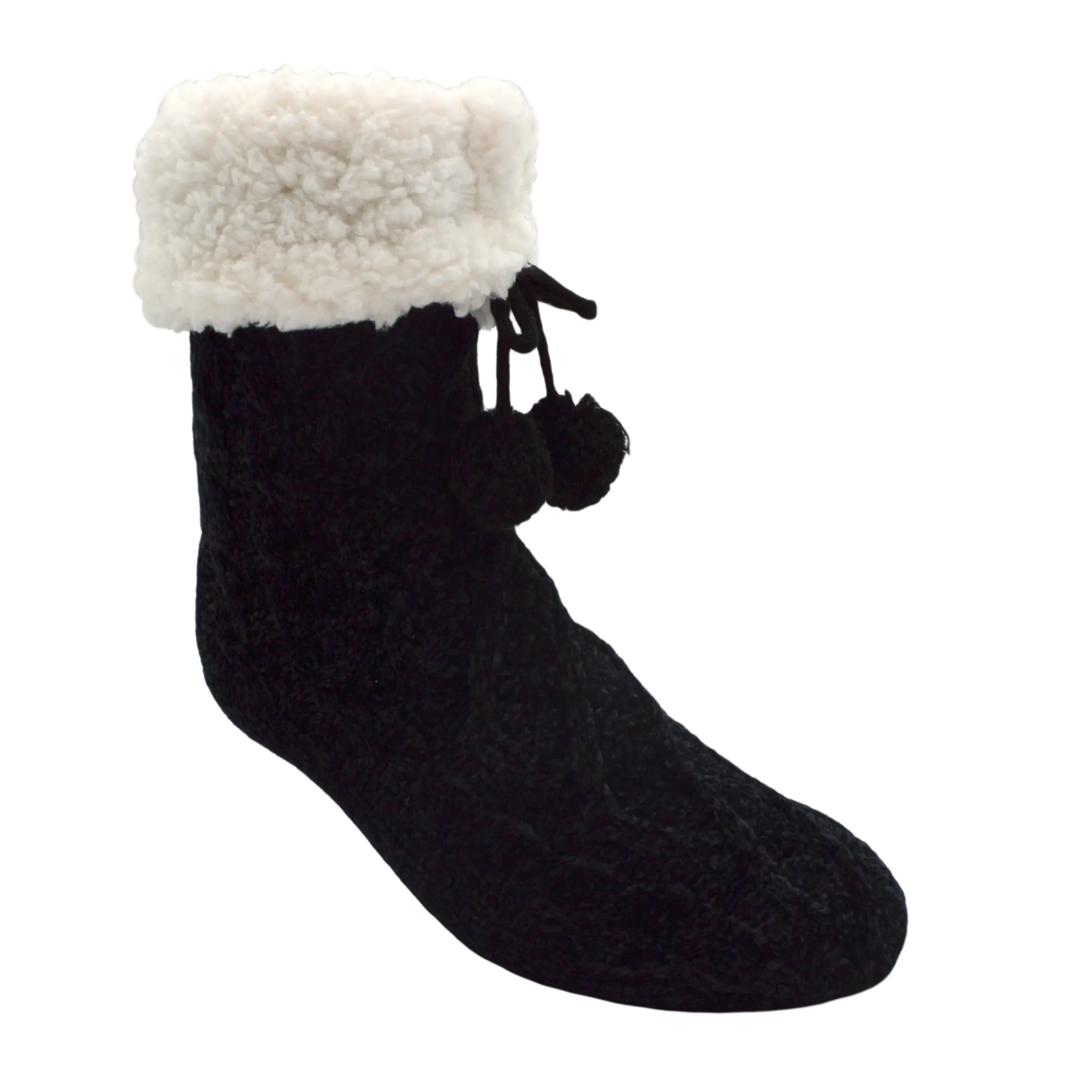 Pudus Chenille Cable Knit Slipper Socks Black Adult