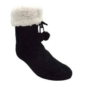 Pudus Chenille Cable Knit Slipper Socks Black Adult