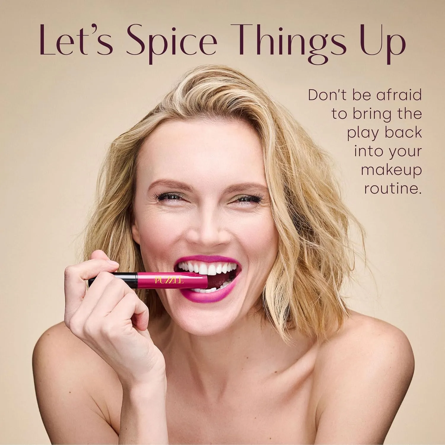 PUZZLE Lip Gloss Wand | Shiny, Shimmery, Non-Sticky, Moisturizing, Long-Lasting, Cruelty-Free, Vegan, Paraben-Free, High Shine Color (Simple | Buff Beige)