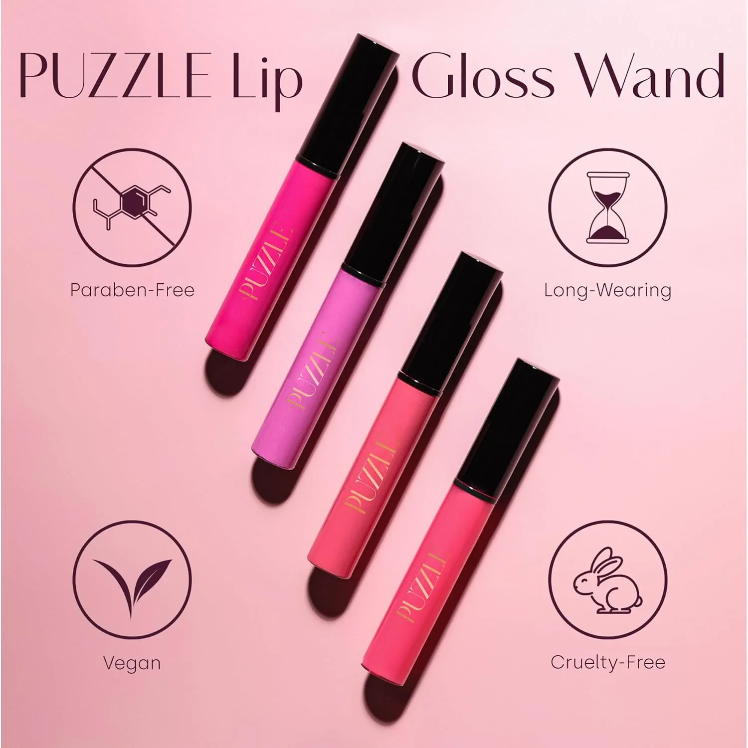 PUZZLE Lip Gloss Wand | Shiny, Shimmery, Non-Sticky, Moisturizing, Long-Lasting, Cruelty-Free, Vegan, Paraben-Free, High Shine Color (Simple | Buff Beige)
