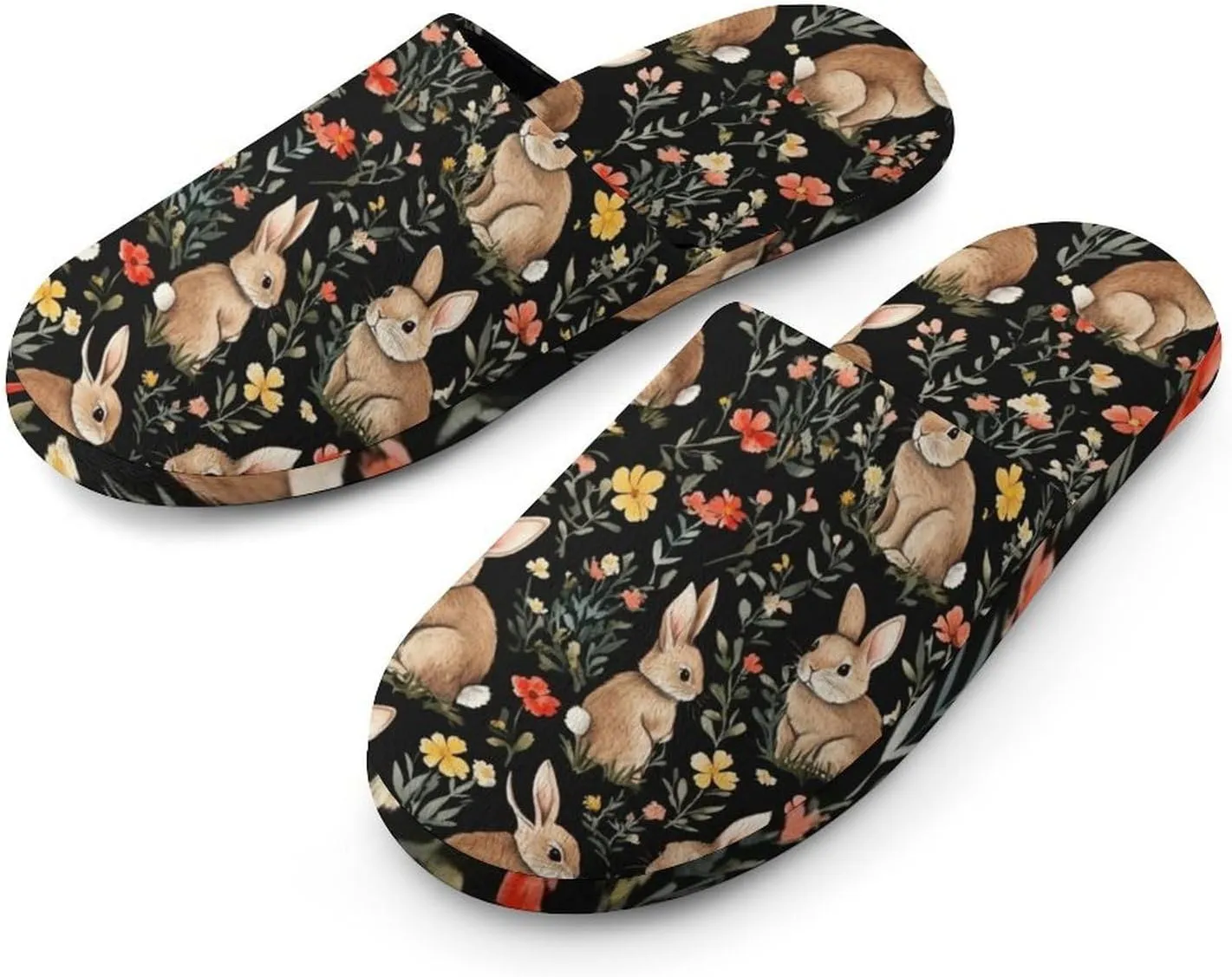 Rabbit Floral Print Women's Slipper Non Slip Comfortable Winter Warm Home House Shoes