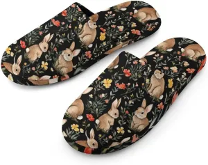 Rabbit Floral Print Women's Slipper Non Slip Comfortable Winter Warm Home House Shoes