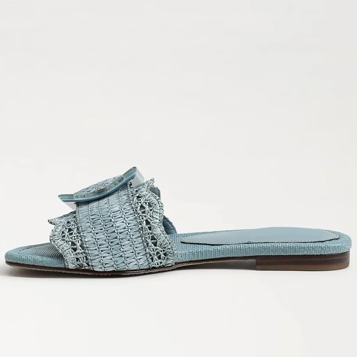Raffia Flat Sandals for Women Woven Rattan Buckle Slide Sandals Summer Slip On Beach Sandals