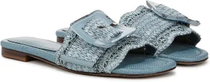 Raffia Flat Sandals for Women Woven Rattan Buckle Slide Sandals Summer Slip On Beach Sandals